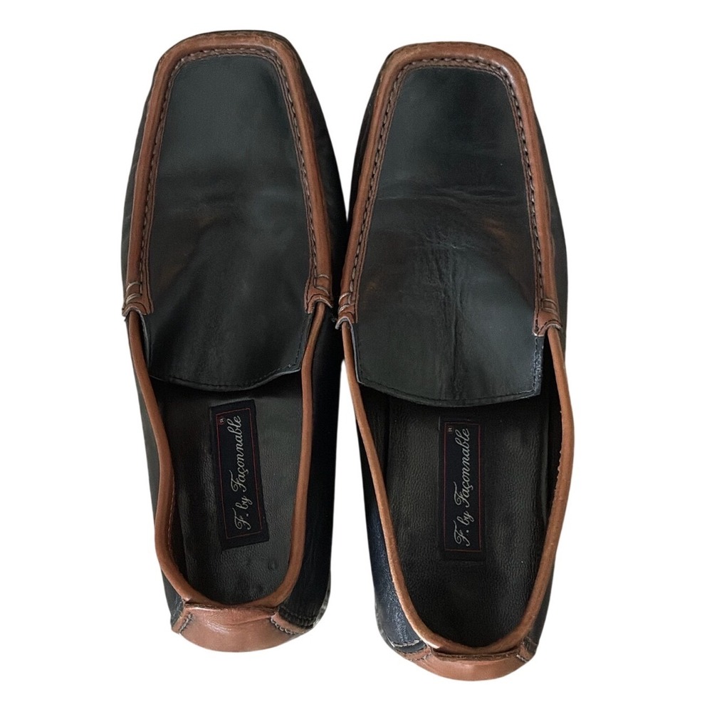 F. by Faconnable Black Brown Leather Loafers Square‎ Moc Toe Shoes Size 37 - Picture 7 of 11